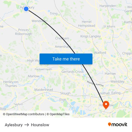 Aylesbury to Hounslow map