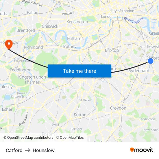 Catford to Hounslow map