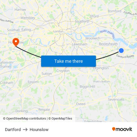 Dartford to Hounslow map