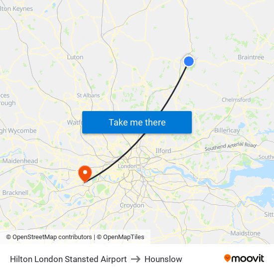 Hilton London Stansted Airport to Hounslow map