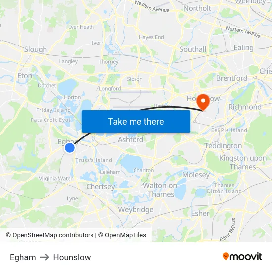 Egham to Hounslow map