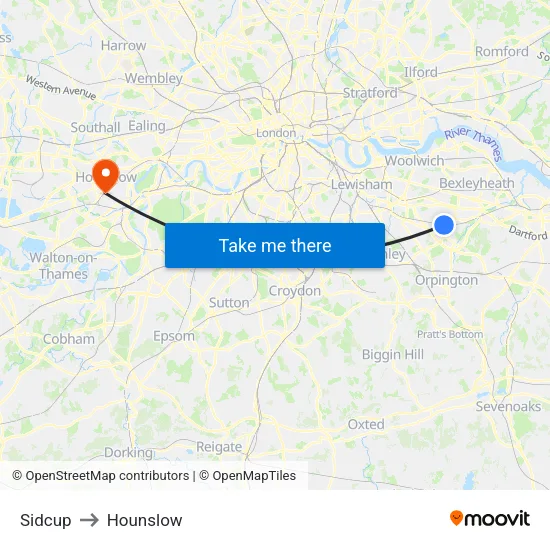 Sidcup to Hounslow map