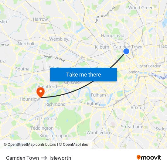 Camden Town to Isleworth map