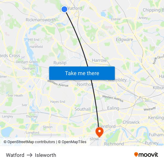 Watford to Isleworth map