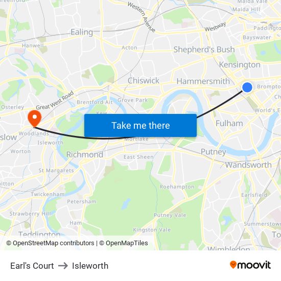 Earl's Court to Isleworth map