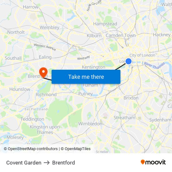 Covent Garden to Brentford map