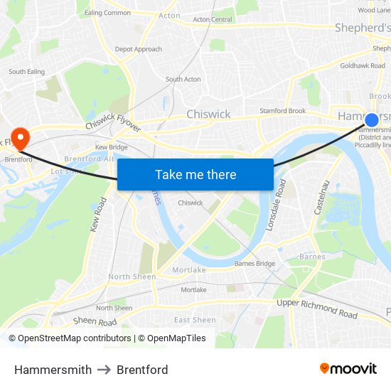 Hammersmith to Brentford map