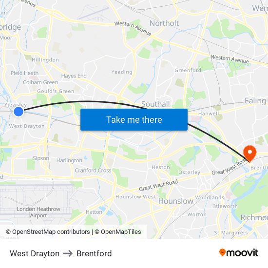 West Drayton to Brentford map