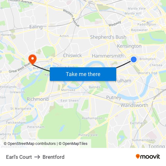 Earl's Court to Brentford map