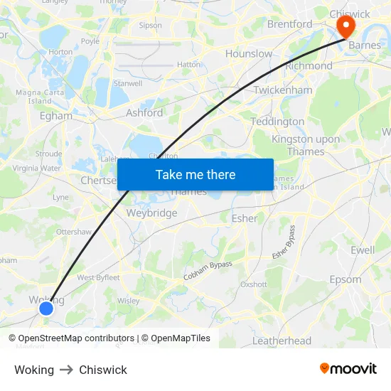 Woking to Chiswick map