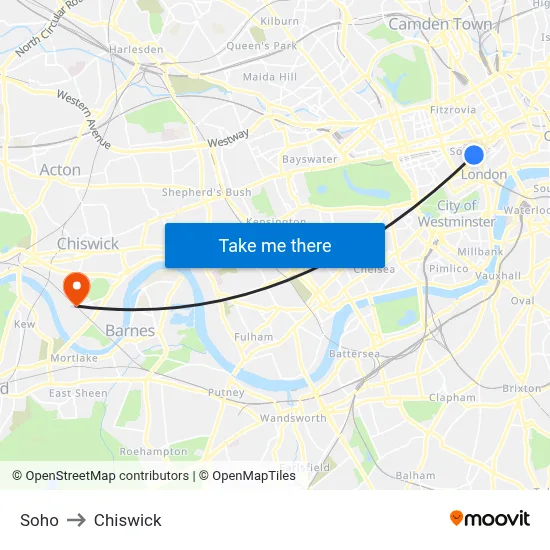 Soho to Chiswick map
