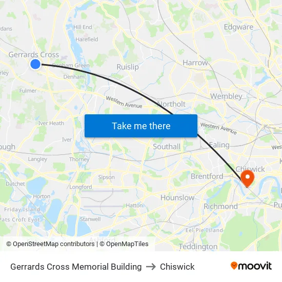 Gerrards Cross Memorial Building to Chiswick map