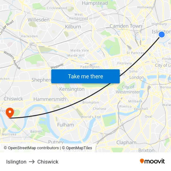 Islington to Chiswick map