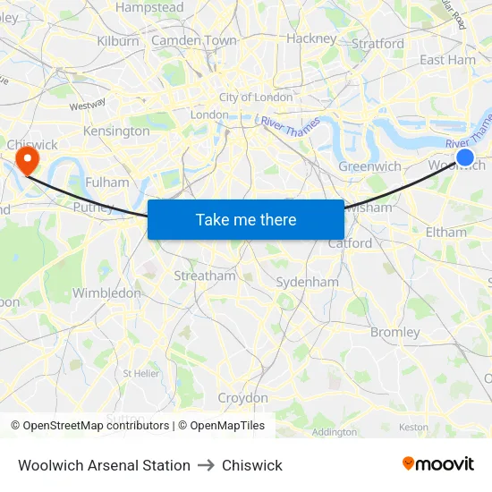 Woolwich Arsenal Station to Chiswick map