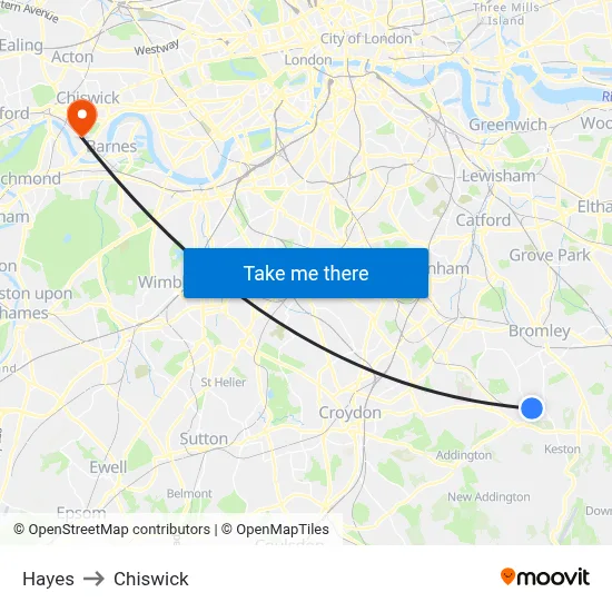Hayes to Chiswick map