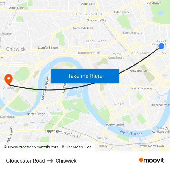 Gloucester Road to Chiswick map