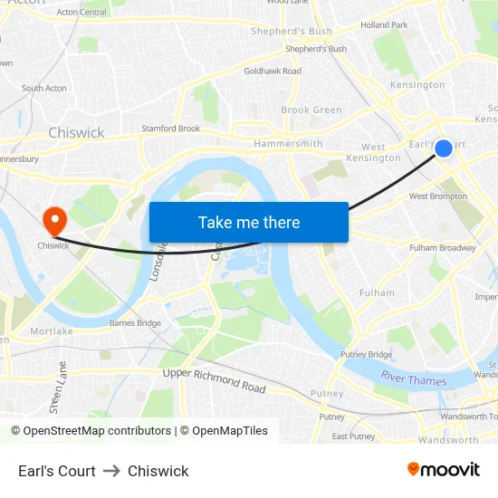 Earl's Court to Chiswick map
