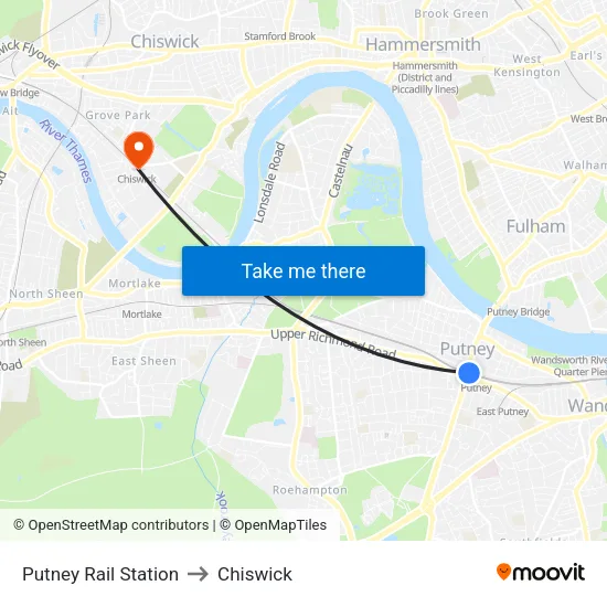 Putney Rail Station to Chiswick map