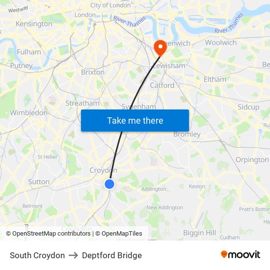 South Croydon to Deptford Bridge map