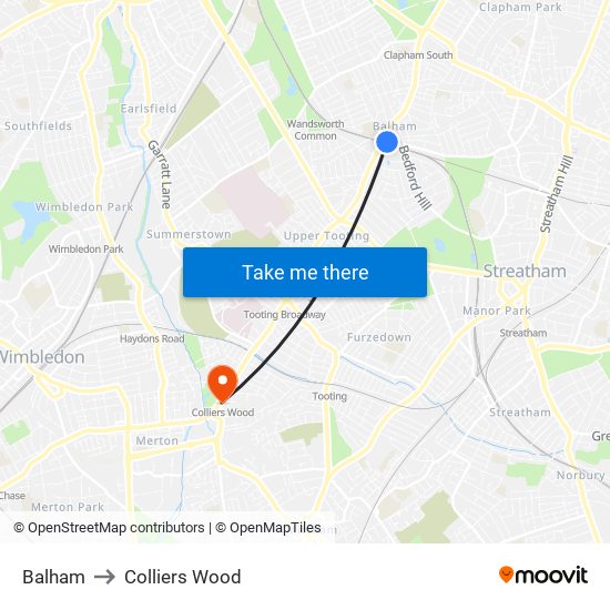 Balham to Colliers Wood map