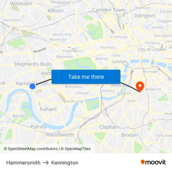 Hammersmith to Kennington map