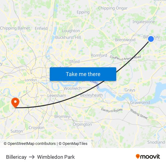 Billericay to Wimbledon Park map