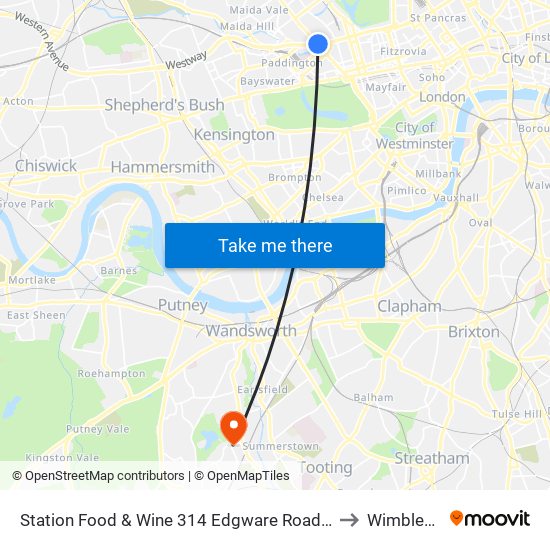 Station Food & Wine 314 Edgware Road, Paddington, London, W2   1dy to Wimbledon Park map