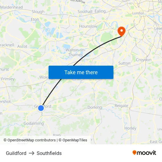 Guildford to Southfields map