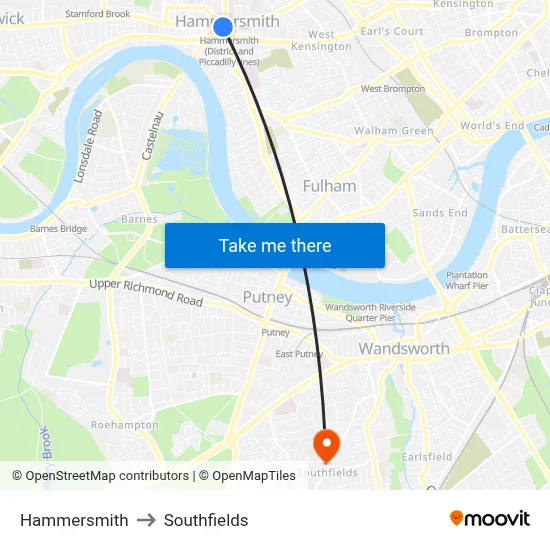 Hammersmith to Southfields map