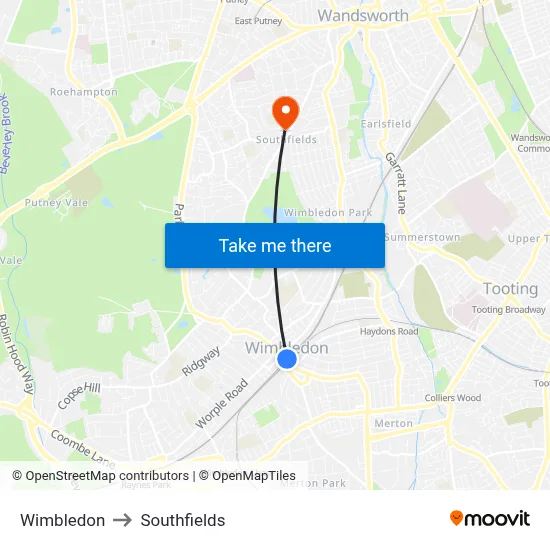 Wimbledon to Southfields map