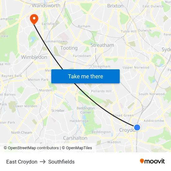 East Croydon to Southfields map