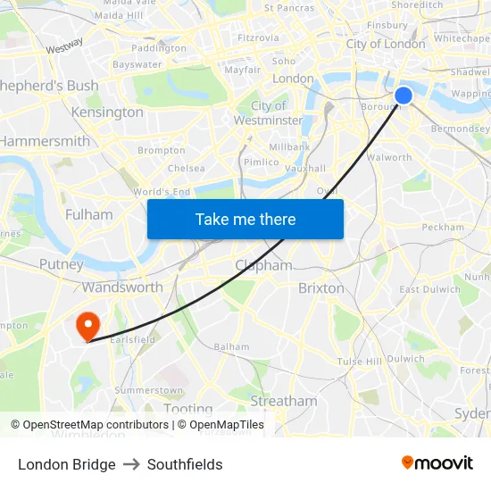 London Bridge to Southfields map