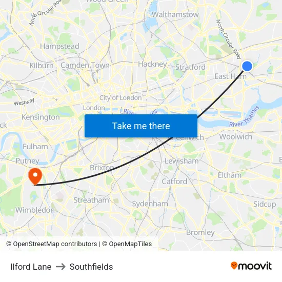Ilford Lane to Southfields map