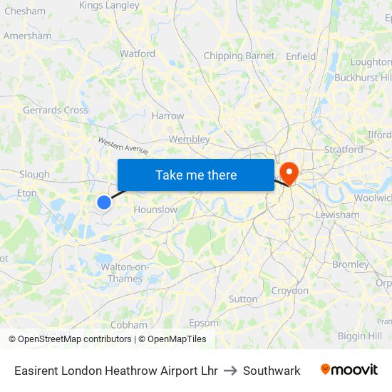 Easirent London Heathrow Airport Lhr to Southwark map
