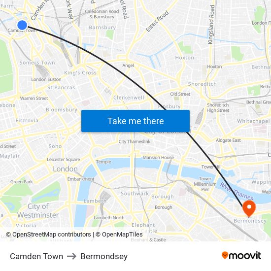 Camden Town to Bermondsey map