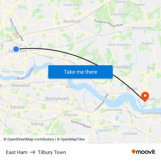 East Ham to Tilbury Town map