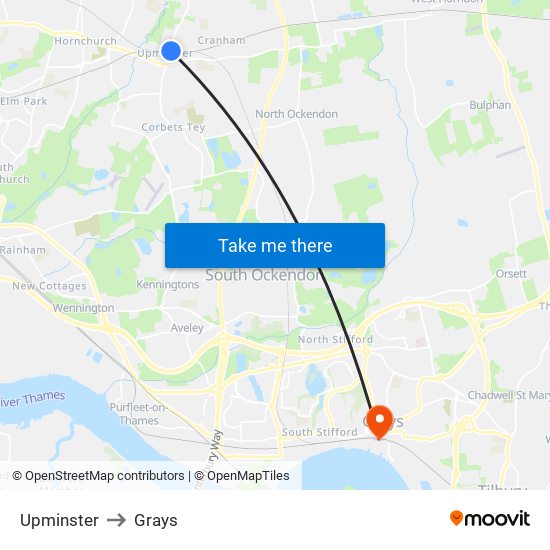 Upminster to Grays map