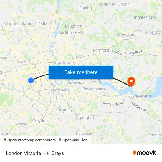 London Victoria to Grays map