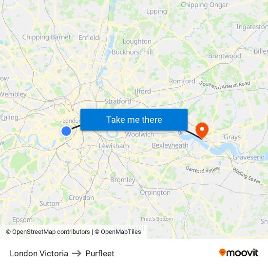 London Victoria to Purfleet map