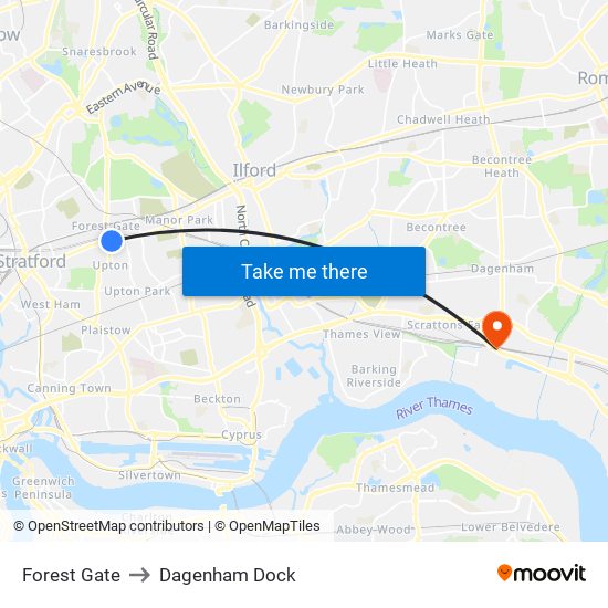 Forest Gate to Dagenham Dock map