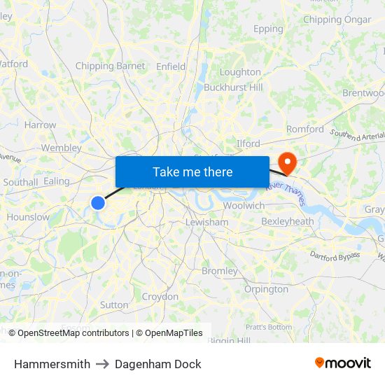 Hammersmith to Dagenham Dock map