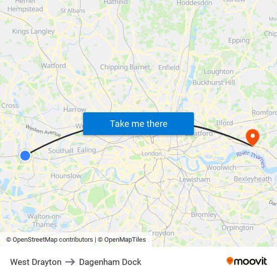 West Drayton to Dagenham Dock map