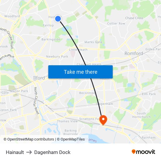 Hainault to Dagenham Dock map