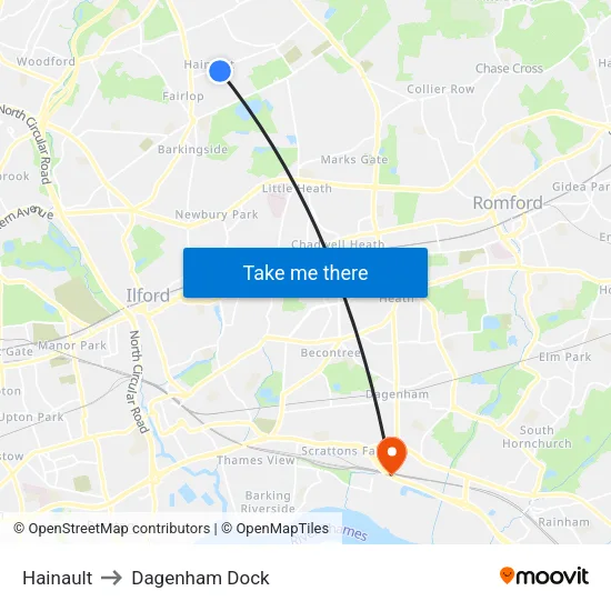 Hainault to Dagenham Dock map