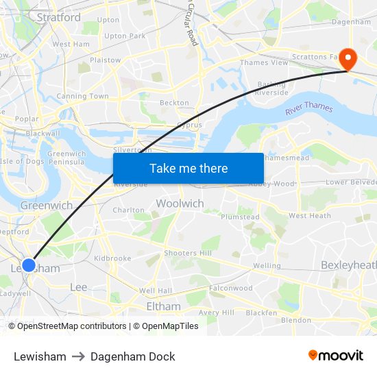 Lewisham to Dagenham Dock map