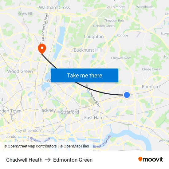 Chadwell Heath to Edmonton Green map