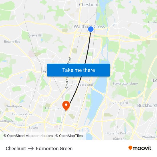 Cheshunt to Edmonton Green map