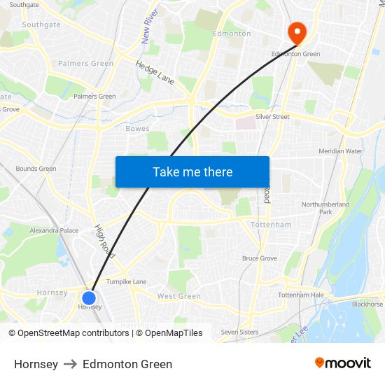 Hornsey to Edmonton Green map