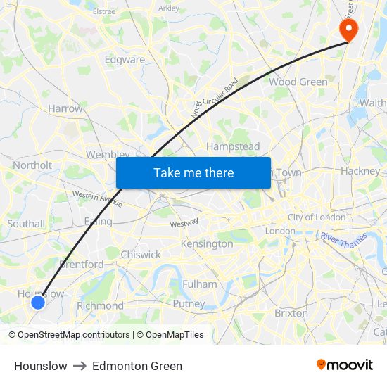 Hounslow to Edmonton Green map