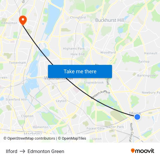 Ilford to Edmonton Green map